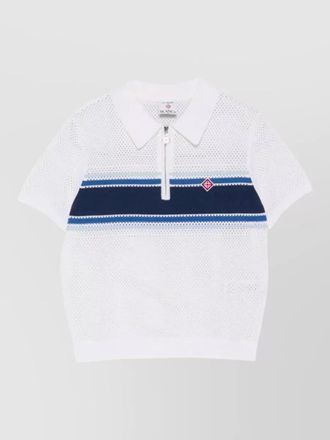 Casablanca mesh striped knit polo drawstring top