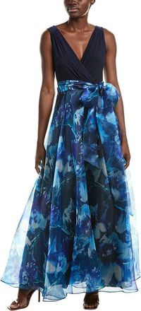 Eliza J Knit Jersey & Printed Organza Gown