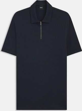 HUGO BOSS Mens H-Paras 57 Zip-Neck Polo Shirt - Navy - Size: 42