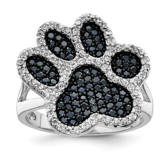 Diamond2Deal Sterling Silver Rhodium-plated Polished Cubic Zirconia Paw Print Ring