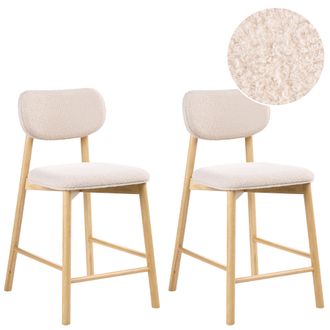Beliani Conjunto De 2 Sillas De Bar Asiento Y Respaldo Acolchado De Boucl&eacute; Estructura De Madera De Caucho Comedor Cocina Marr&oacute;n Claro Y Beige Mills