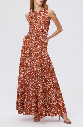 Diane Von F&uuml;rstenberg Elliot Belted Cotton & Linen Maxi Dress in Water Tiger Caramel Med at Nordstrom Rack, Size X-Large