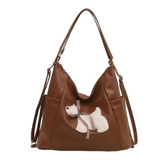 Generic PU Leather Plush Puppy Shoulder Bag Casual Sling Bag Commute Backpack (Coffee) (Coffee)