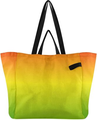 Generic Rainbow Gradient print Reusable Canvas Tote Bag, Heavy Duty Grocery Shopping Bag with Large Capacity Hard Bottom Double Handles Work Groceries Travel