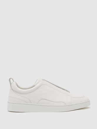 Reiss Optic White Bonded-leather Elasticated Trainers, 645