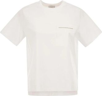 PESERICO Stretch Katoenen T-shirt Met Zak - Dames - T-shirts - Wit - XL - Katoen - Tops