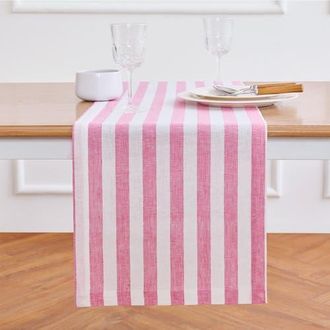 Solino Home Linen Table Runner for Dining Table, Holiday and Everyday Table Decor - Sorrento Stripe in Chateau Rose And White at Nordstrom, Size Large