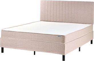 Beliani Divan Bed Beige Polyester Upholstery EU King Size 5ft3 with Headboard Pocket Spring Mattress Bedroom COUNTESS