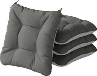 OUTSUNNY Set De 4 Cojines Para Sillas, 39,5x39,5x10 Cm, Cojines Para Jard&iacute;n Con Lazos Y Base Antideslizante, Impermeables, Protecci&oacute;n Uv30+, Gris