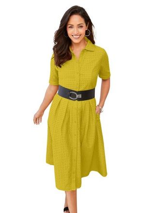 Jessica London Eyelet Shirt Dress in Golden Citrus at Nordstrom, Size 18
