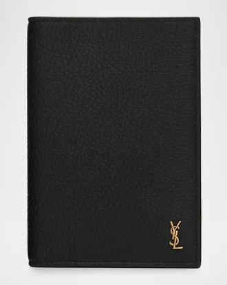 Saint Laurent Men & apos;s Tiny Cassandre YSL Passport Case in Grained Leather