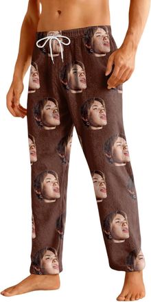 Generic Custom Pyjama Bottoms - Personalised Mens Fleece Pyjama Pants With Photo Face, Pyjamas Pants For Men Women Customised Couples Christmas Gifts (Brown)