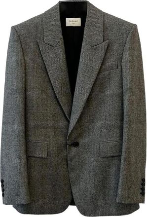 Saint Laurent Zwart Geruite Jas Piek Revers - Heren - Blazers - Zwart - L - Jassen