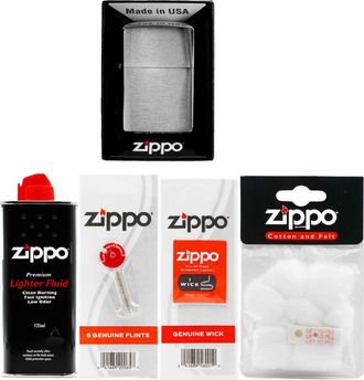 OEM Set De Encendedores Zippo Cromo Cepillado Gasolina Piedras Mecha Algod&oacute;n Accesorios