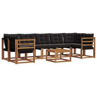 vidaXL Conjunto De Sof&aacute;s De Exterior Con Coj&iacute;n 8 Pcs Natural Y Negro Vidaxl