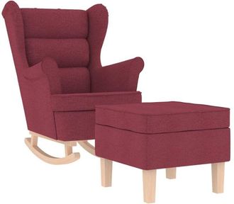 vidaXL Sill&oacute;n Mecedora Con Taburete Tela Rojo Tinto Vidaxl