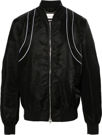 Alexander McQueen piped-trim zip-up bomber jacket - men - Polyamide/Polyester/Viscose/Cotton - 50 - Black