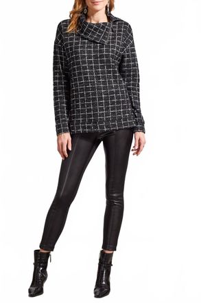 Tribal Split Neck Top With Zipper In Black