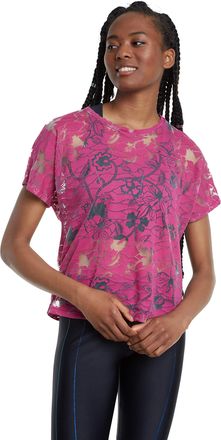 Desigual Womens Pink Devore Studio Floral Organic Sheer Activewear Tshirt S