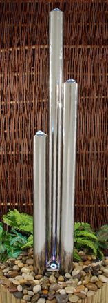 PRIMROSE Stainless Steel Polished 3 Tube Column Water Feature Fountain 121cm
