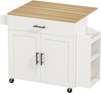 STILVORA Carro De Cocina Con 1 Caj&oacute;n, 2 Puertas, Estante Ajustable, Encimera Abatible Y Toallero 120 X 68 X 85 Cm