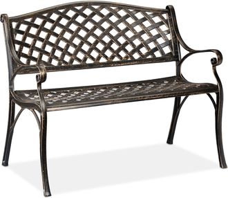 Relaxdays Banco Jard&iacute;n, Balc&oacute;n Y Porche, 2 Personas, Dise&ntilde;o Antiguo, Asiento De Aluminio, 82x102x60 Cm, Negro Y Bronce - Relaxdays