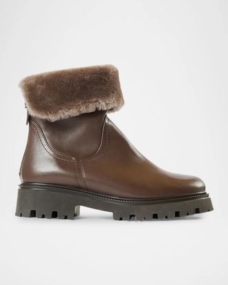 Aquatalia 40mm Mimi Shearling-Lined Waterproof Suede Ankle Boots