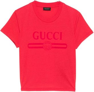 Gucci Tops, Dames, Rood, L, Katoen, Katoenen jersey T-shirt met print