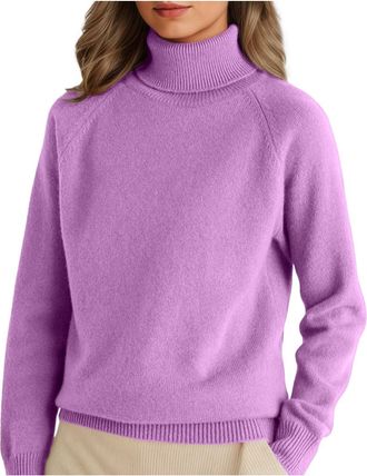 Generic Cashmere Jumpers Ladies,Turtle Neck Womens Jumper with Ribbed Hem,Thickened Thermal Solid Color Loose Fit Casual Womens Sweaters,Autumn Winter Daily W