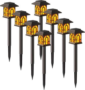 OEM 8/10/12 Unidades De Luces Solares, Led Blanco C&aacute;lido Con Efecto Llama, Resistentes Al Agua Ip65, Para Jard&iacute;n, Terraza, Balc&oacute;n Y Patio