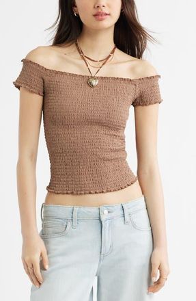 BP. Off the Shoulder Smocked Top in Brown Fresco at Nordstrom, Size Xx-Small