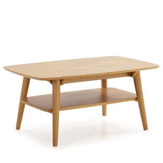 HOMN Mesa centro rectangular, madera maciza color roble, 100 cm longitud