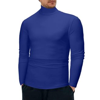 Generic Mens Turtleneck Long Sleeve Roll Neck Lightweight Pulllover Shirt Basic Turtleneck High Neck Basic Pullover Sweatshirts Thermal Tops Knitwear (Blue-b,