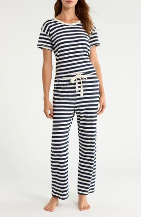 Papinelle Sleepwear Jada Striped Organic Cotton Short Sleeve Pajamas in Deep Navy/cream Stripe at Nordstrom, Size X-Small