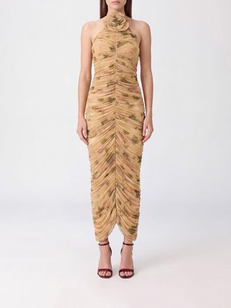 Magda Butrym Draped Jersey Sheath Midi Dress with 3D Flower Appliqu&eacute;