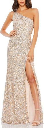Mac Duggal Sequin One Shoulder Gown w/ Embellishments in Nude at Nordstrom, Size 10
