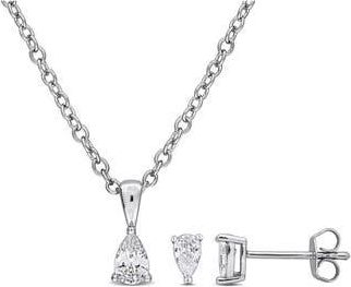 Delmar Pear-Cut Cubic Zirconia Stud Earrings & Necklace Set in White at Nordstrom Rack