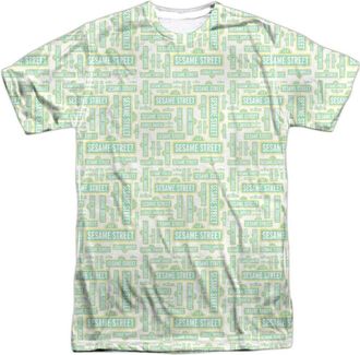 Gildan Sesame Street Puzzle Pattern Short Sleeve Adult Poly Crew T-Shirt