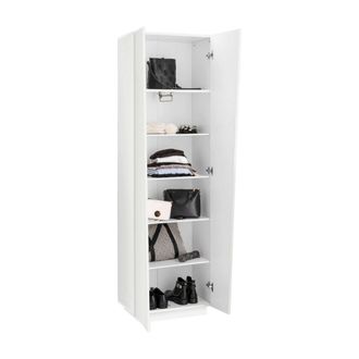 Dmora Armario Multiusos, Made In Italy, Mobiliario Moderno, Zapatero Con 2 Puertas Y 5 Estantes, 60x38h200 Cm, Color Blanco Brillante, Con Embalaje Reforzad
