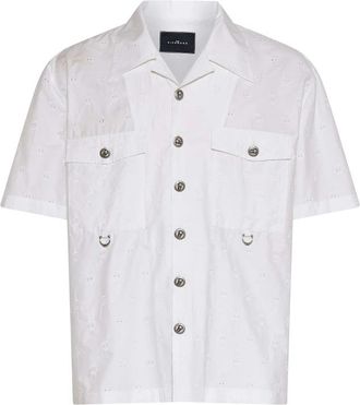 John Richmond Kort Mouw Geborduurd Shirt - Heren - Korte mouwen Overhemden - Wit - XS - Overhemden