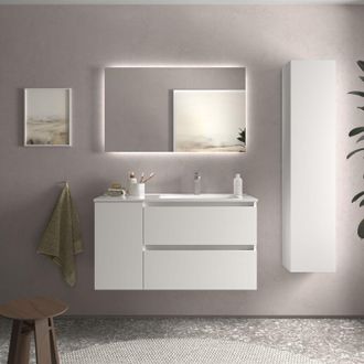 Cygnus Bath Mueble Ba&ntilde;o Bequia 100cm Y Coqueta Izq Y Lavabo Blanco 100x45x56