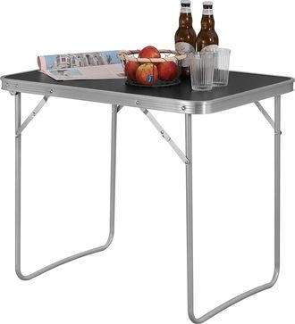 Woltu Mesa De Camping Mesa Plegable Con Mango Multifuncional Mesa De Jard&iacute;n Mesa De Trabajo Mesa De Balc&oacute;n Mesa Playa Aluminio Y Mdf Mesa De Picnic 70x50x60