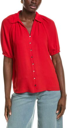 T Tahari Split Neck Collared Blouse