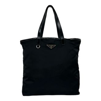 Prada Black Nylon Leather Shoulder Bag Tote Bag (Pre-Owned)