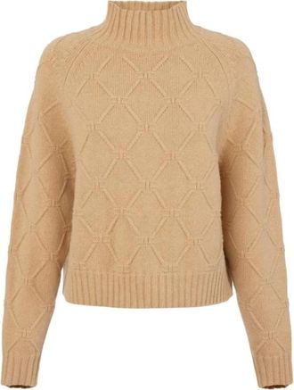 Elisabetta Franchi Pullover in gebreide stof met jacquarddiamanten - Dames - Coltruien - Beige - L - Wol - Truien & Vesten