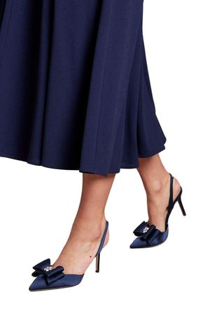 Coast Collette Satin Embellished Bow Detail High Heel Slingback Court Shoes, 3, Navy
