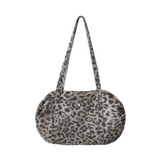 Generic Leopard Print Nylon Shoulder Bag Large Capacity Multi-Pocket Shopping Bag Womens Casual Handbag(Apricot leopard prin)