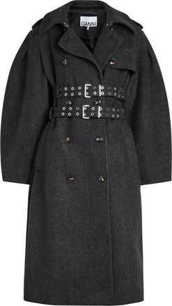Ganni Belted Wool-blend Trench Coat - Black - 40 (UK12 / M)