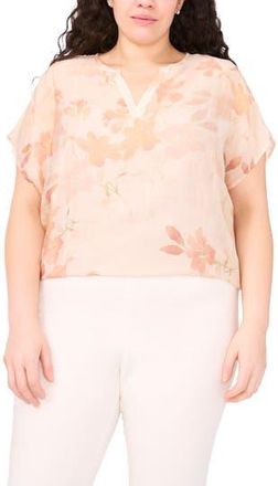 Halogen Floral Popover Top in Silver Pink at Nordstrom Rack, Size 1X