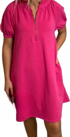 Peach Love California Terry Shirt Dress With Zipper In Fuchsia